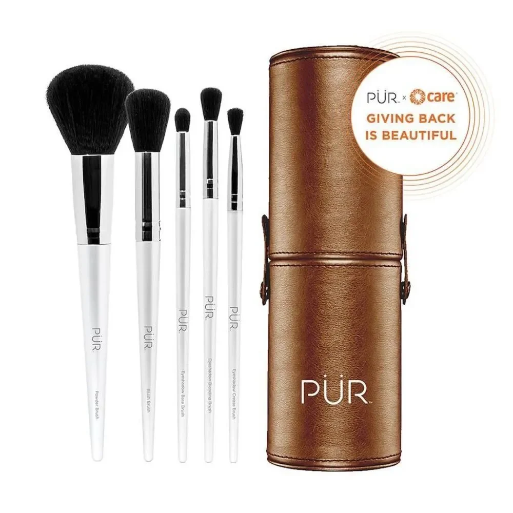 PÜR X Care.Org 5-Piece Cruelty Free Brush Set With Holder